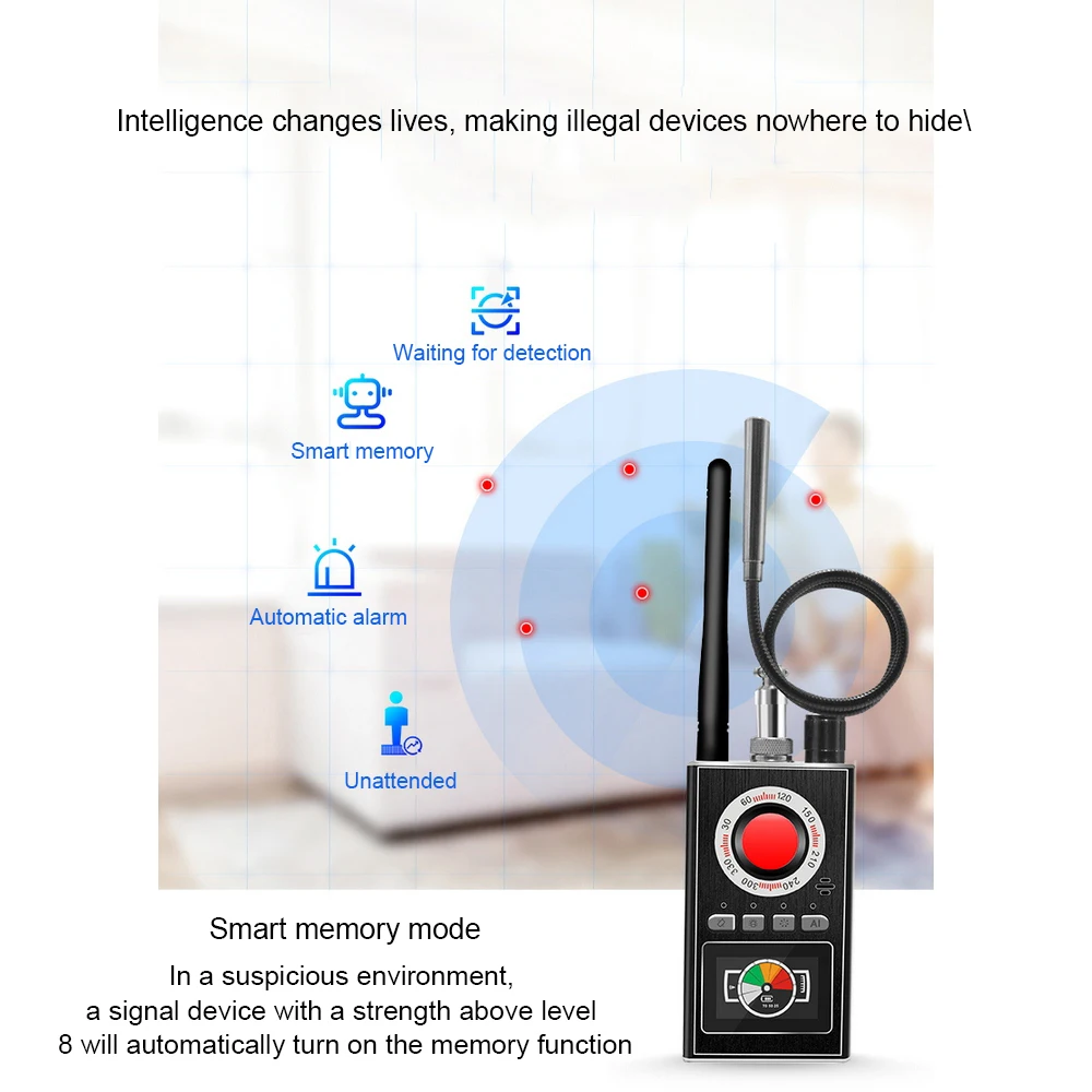 

K88 Multi-function AI Anti Candid Camera Detector LED Display Hunter's Signal GPS Wireless Mini Signal Lens Detect 1MHZ-8000MHZ