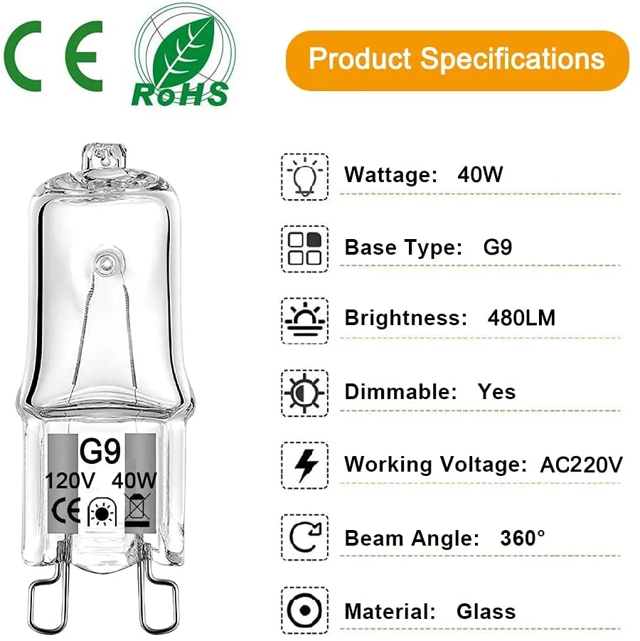 100pcs G9 Halogen Bulb Light 220V 40W 3000-3500K Warm White Globe Lamp | Bulbs