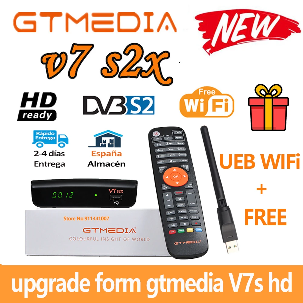 

FHD 1080P Gtmedia V7 S2x DVB-S2 Satellite Receiver With USB Wifi Digital Receptor Upgrade By Freesat V7S HD No App Free Shipping