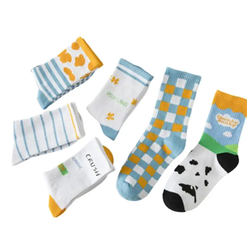 Носки хлопковые для взрослых модные круглые фермы с голубым небом черным и белым