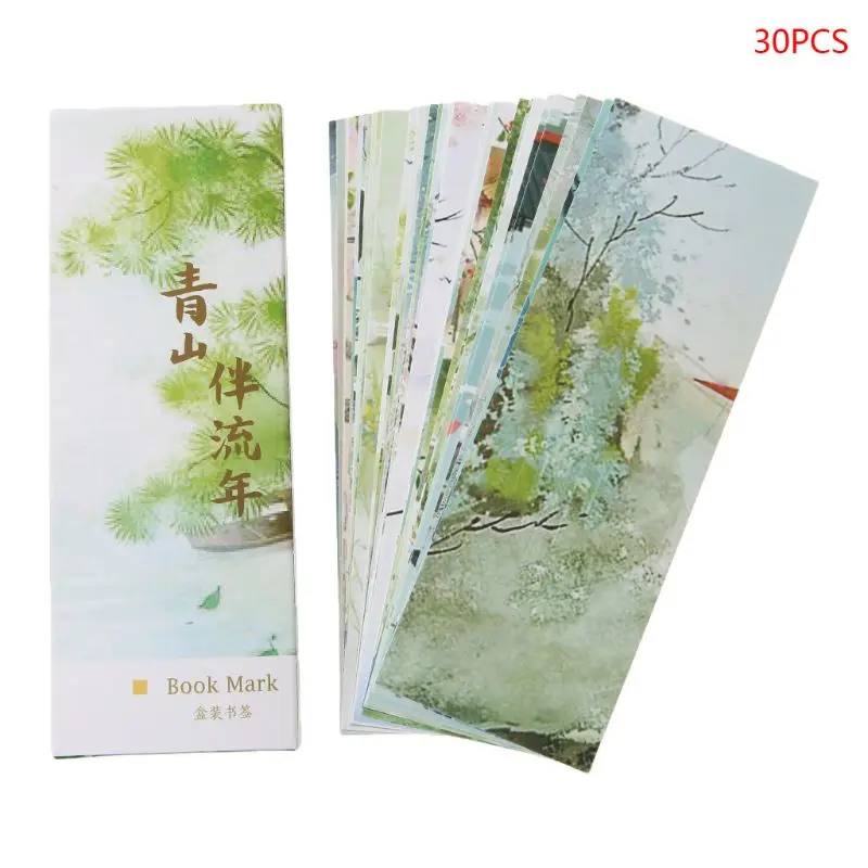 

30pcs Creative Chinese Style Paper Bookmarks Painting Cards Retro Beautiful Boxed Bookmark Commemorative Gifts W8ED