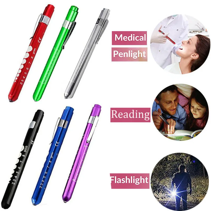 1PCS Reusable LED Medical Penlight Flashlight With Pupil Gauge Pocket Clip Pen Light Torch Lamp For Nurses Doctors Reading