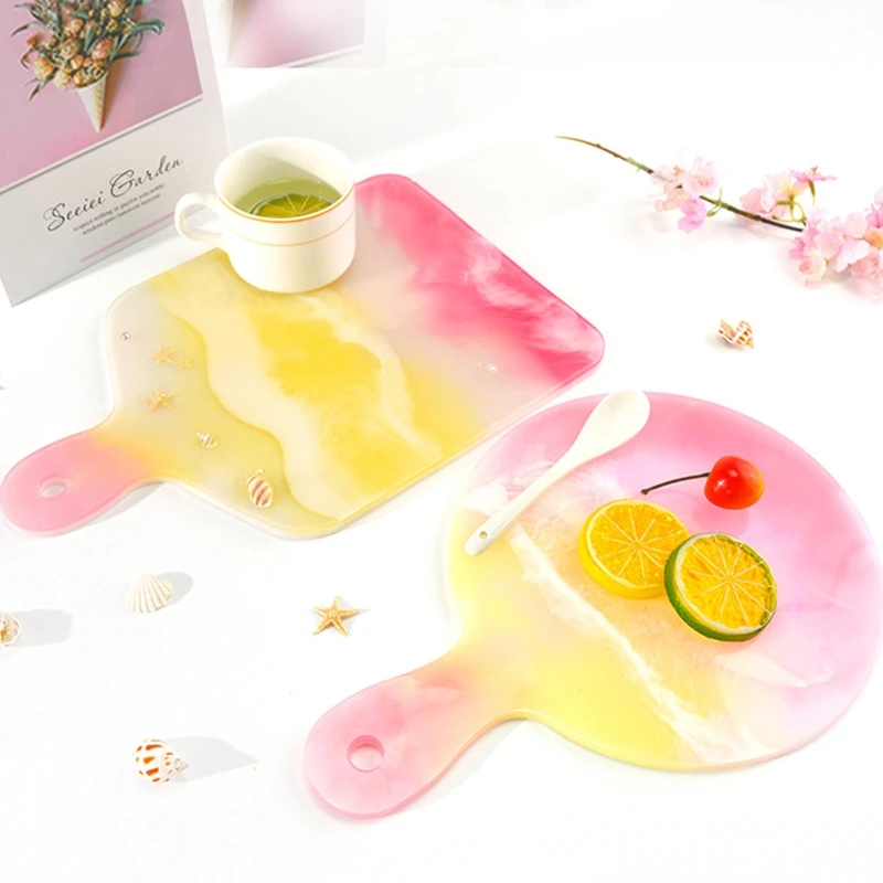 

Handle Tray Silicone Mould Compote Coaster Dinner Plate Crystal Epoxy Resin Mold DIY Crafts Making Tools HX6E