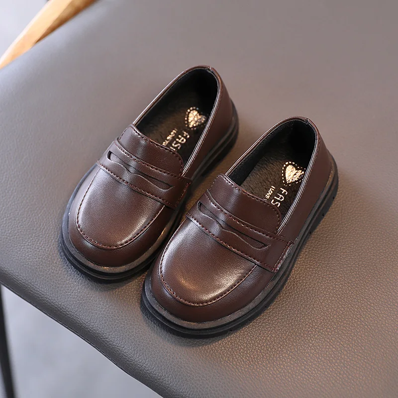 Zapatos brit&aacute;nicos de cuero para ni&ntilde;as y ni&ntilde;os, calzado sencillo de moda, color negro s&oacute;lido, informales, para la escuela, primavera y oto&ntilde;o, 2022-2