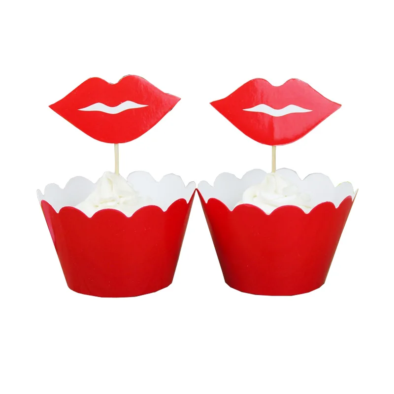 24 pcs/lot Red lips beard Cupcake Wrapper Birthday cake flag Cup Muffin Paper Topper for Party Supplies | Дом и сад