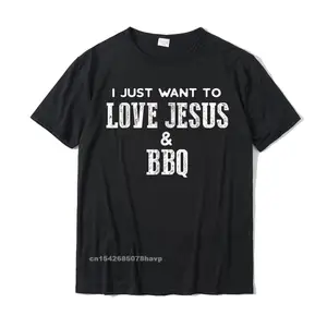 Funny Grilling T Shirt For Christian Love Jesus And BBQ Funny Printed Tshirts Cotton Men's T Shirt Printed