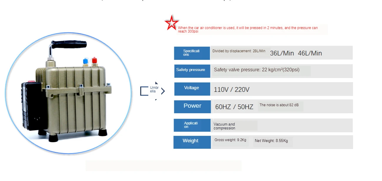 

46L/min Multifunctional Pressure Leak Detection Pump, Auto Repair Tool, Dual-purpose Pump, Air Pump, Vacuum Pump