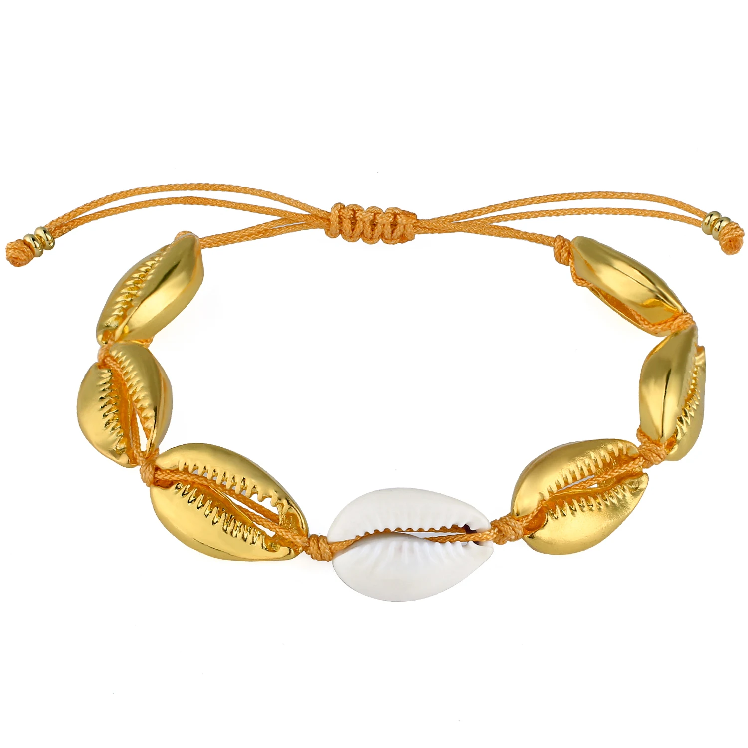 

QUANCHI Summer New Bracelets Beach Shell Hand Woven Rope Strand Bangle INS Style Golden Shell Bracelets Jewelry for Women