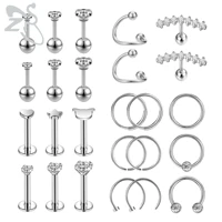 zs 10 36pcslot 316l stainless steel nose rings for women 16g crystal opal lip piercings ear helix piercing eyebrow belly rings