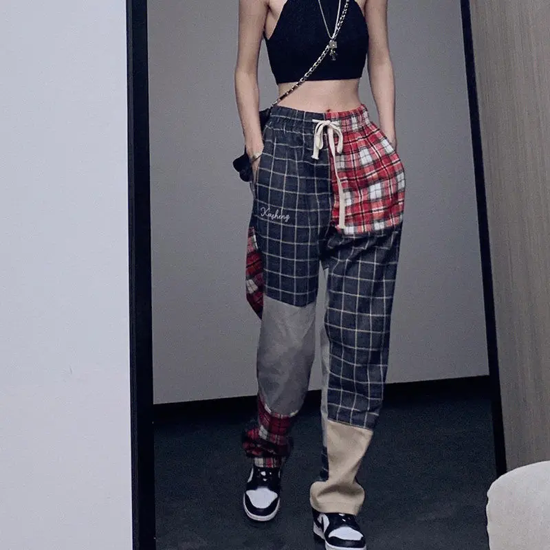 Брюки женские клетчатые в стиле хип-хоп с широкими штанинами | и капри