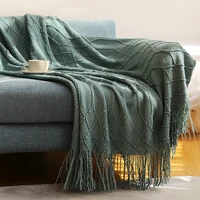 knitted blanket solid color waffle embossed blanket nordic decorative blanket for sofa beds knit throw blanket