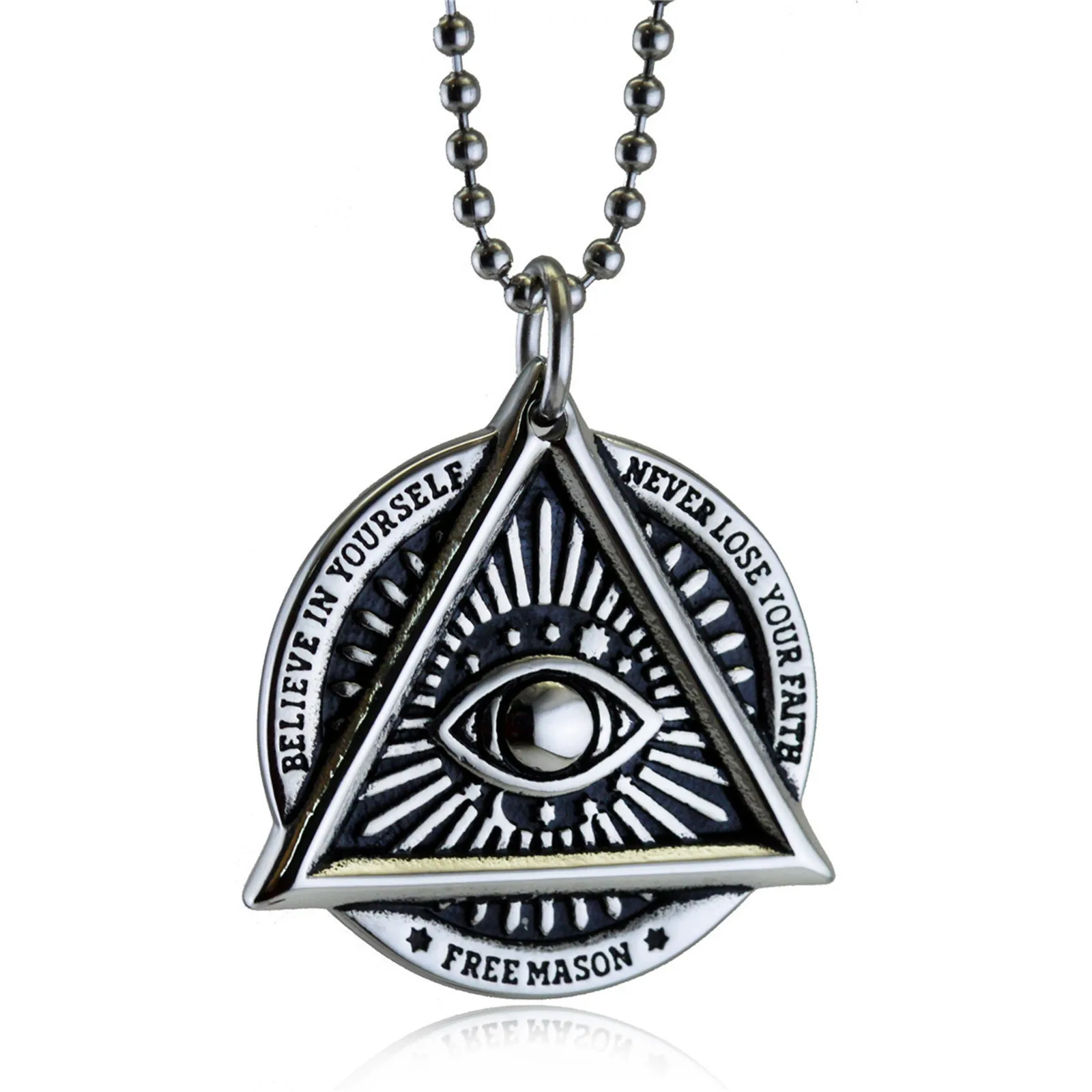 

Eye of Providence Pendant Stainless Steel Round Triangle Freemasonry Necklace for Men and Women Punk Retro Style Masonic Jewelry