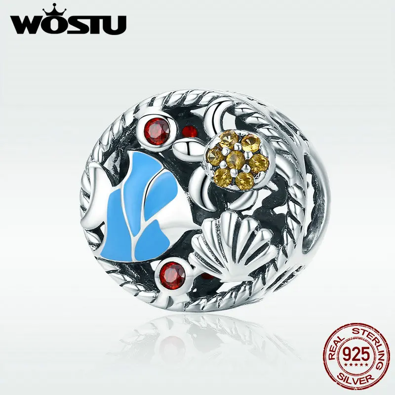 WOSTU 100% Стерлинговое Серебро 925 пробы в Подводном мире CZ Шарм бусины для