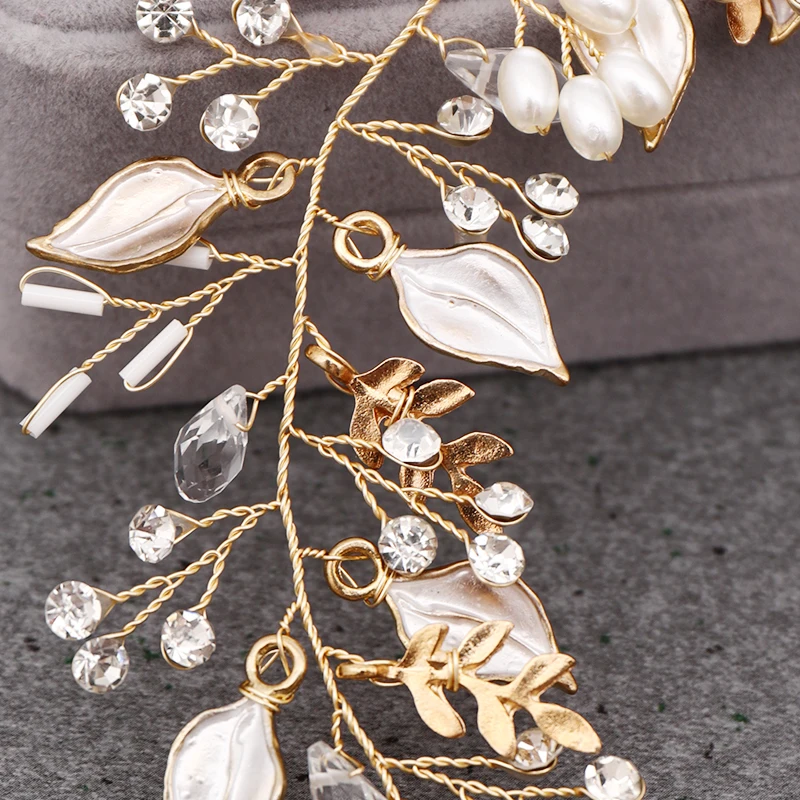 Повязка на голову женская легкая Золотая свадебная тиара с жемчугом аксессуар