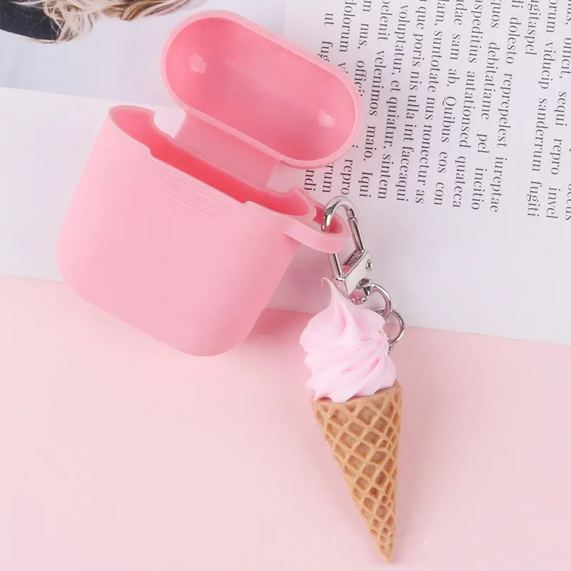 

Creative LoversIce Cream Key Ring Men And WomenEarphone Protection Set Chain Pack KeychainsCream Resin Key Chain Wholesale