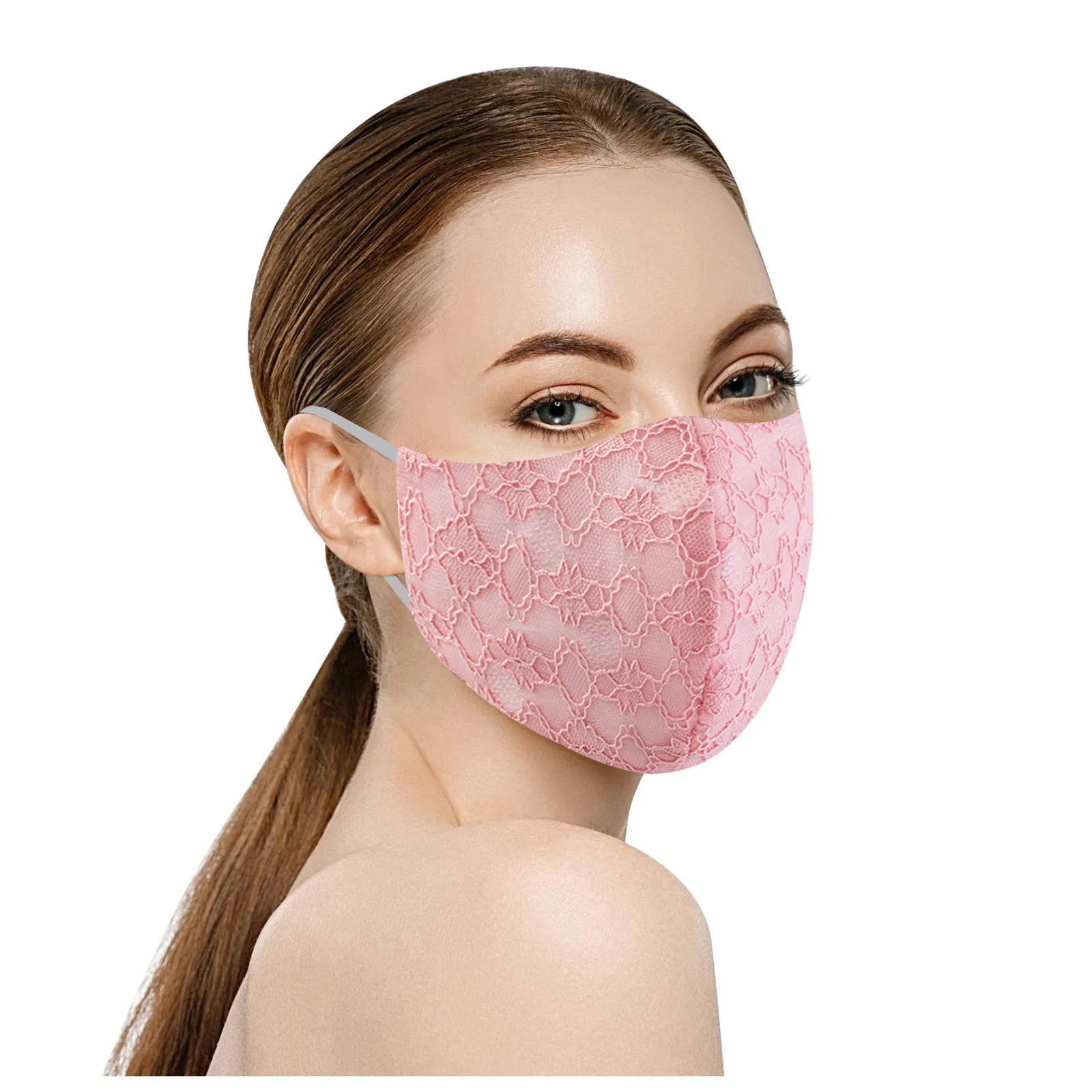 

4PCS Lace Print Face Mask for Women Adjustable Earloops Mascarillas Mouth Masks Cloth Washable Reusable PM2.5 Protective Masque