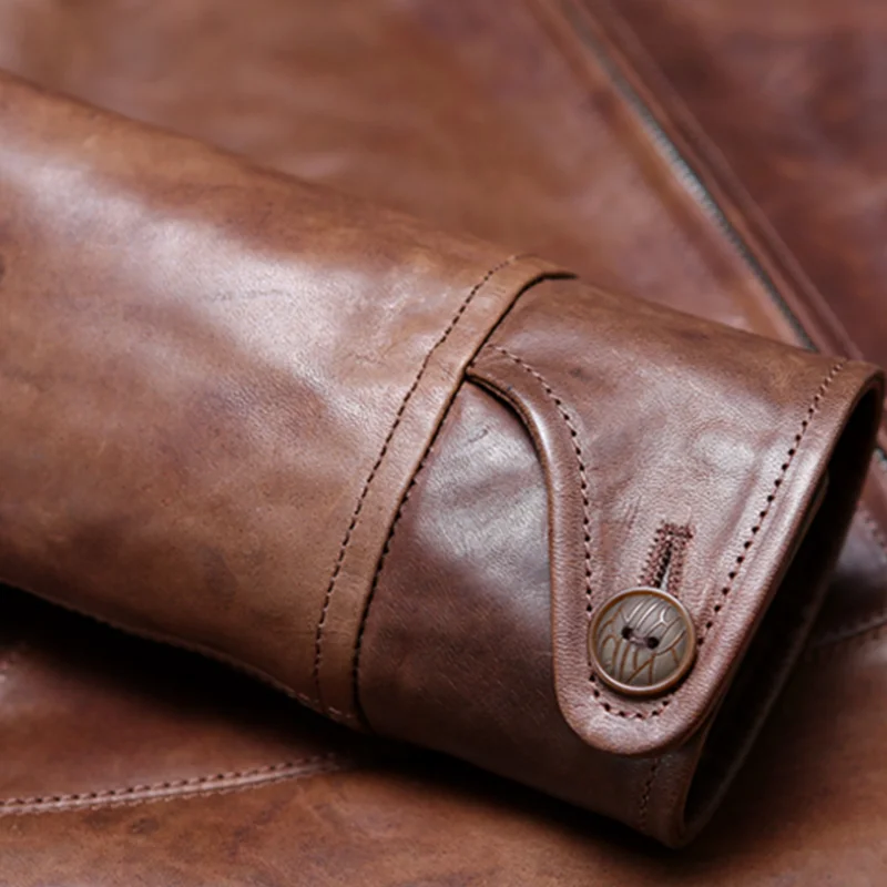 

2021 Vintage Brown Japan Casual Style Genuine Leather Jacket Men Large Size 3XL Real Natural Horsehide Spring Slim Short Coat