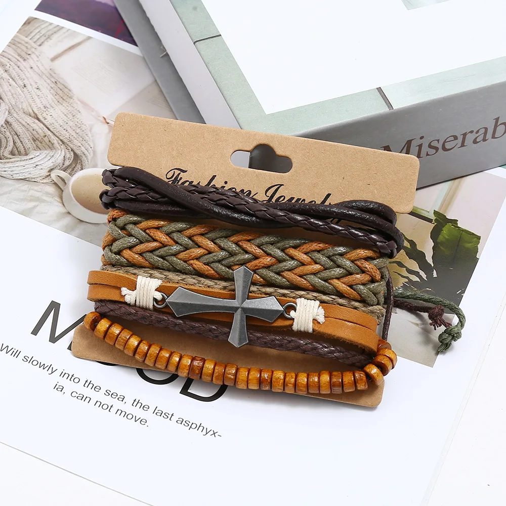 Модный Крест Браслет DIY Стиль винтажные кожаные ювелирные изделия по оптовой