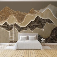 new chinese style 3d photo mural retro artistic abstract gold line ink landscape art decoration custom wallpaper tea room decor