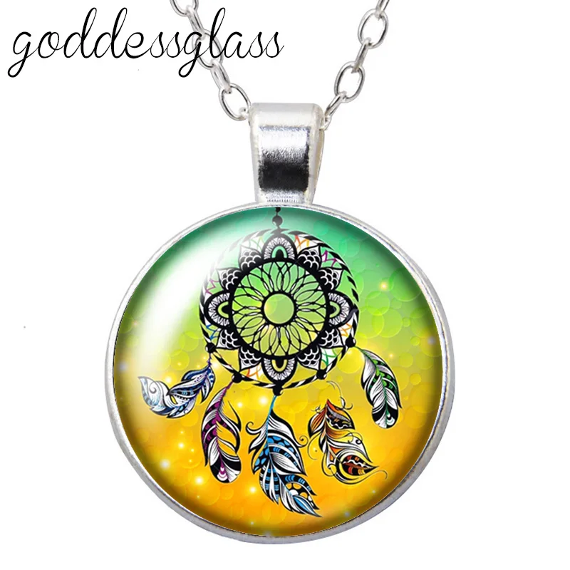 Красота перья Ловец снов красочный круглый стеклянный кабошон