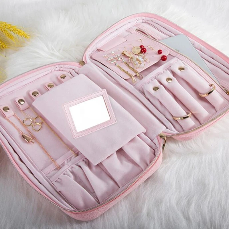 

Portable Travel Jewelry Box Zipper Storage Bag Necklace Earrings Rings Bracelet Organizer Display Carrying Case