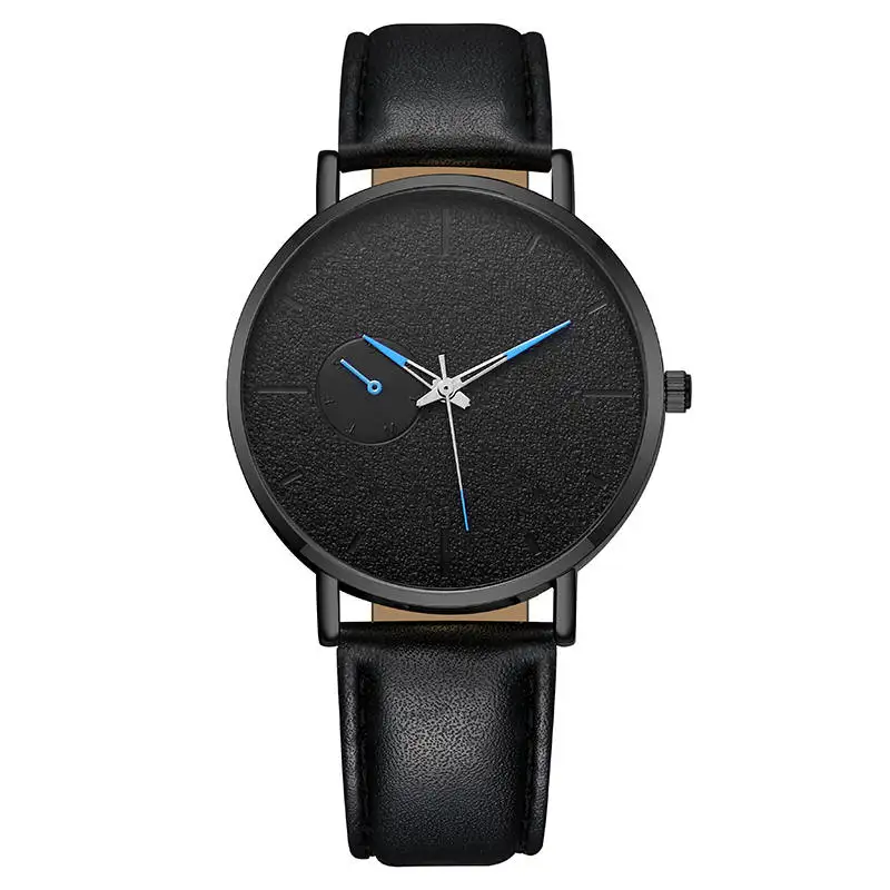 Модные черные мужские часы с кожаным ремешком кварцевые деловые наручные модные