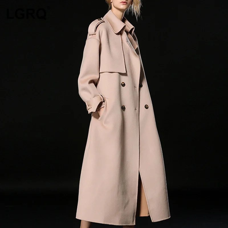 

[LGRQ] Loose Woolen Coat Parkas New Long Sleeve Women's Double Breasted Thicken Warm Fashion Tide Autumn Winter 2021 19D5474