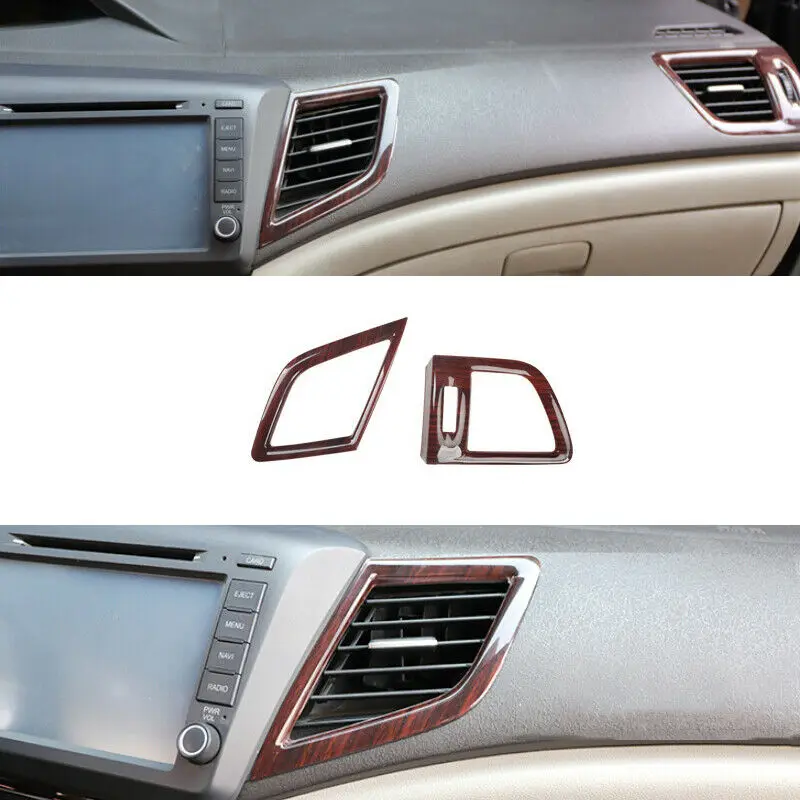 

Fit For Honda 9th Civic 2012 2013 2014 2015 Peach Wood Grain Console L&R Air Outlet Vent Trim