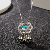 women sky blue moonstone long life lock ping an ruyi lock chain necklace small bell tassel chinese wind jewelry silver necklaces