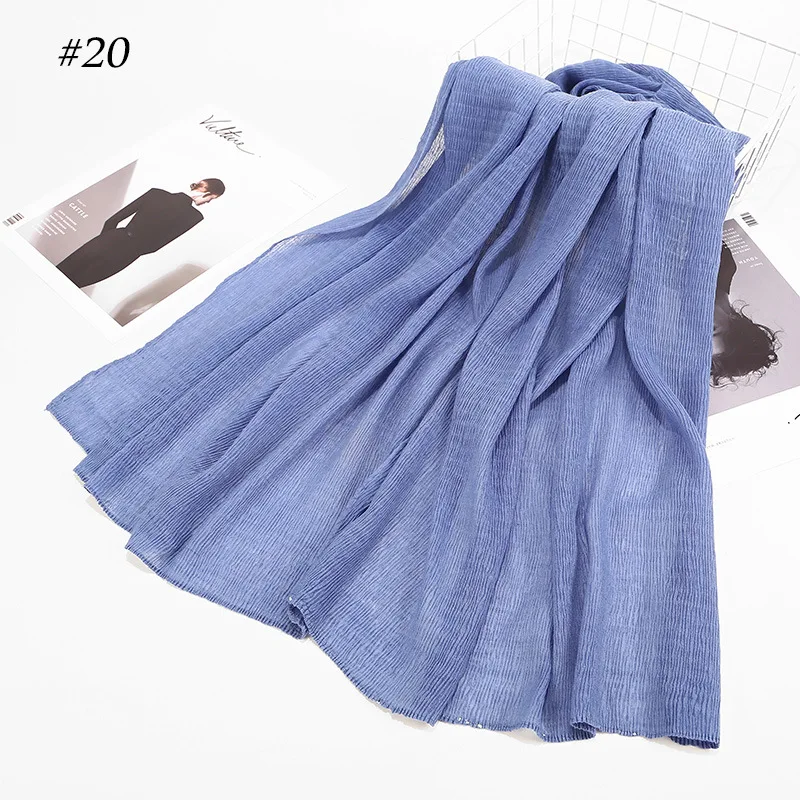 2020 muslim soft headscarf foulard femme musulman women Cotton scarf hijab female solid Fringed shawls Shimmer malaysia | Тематическая