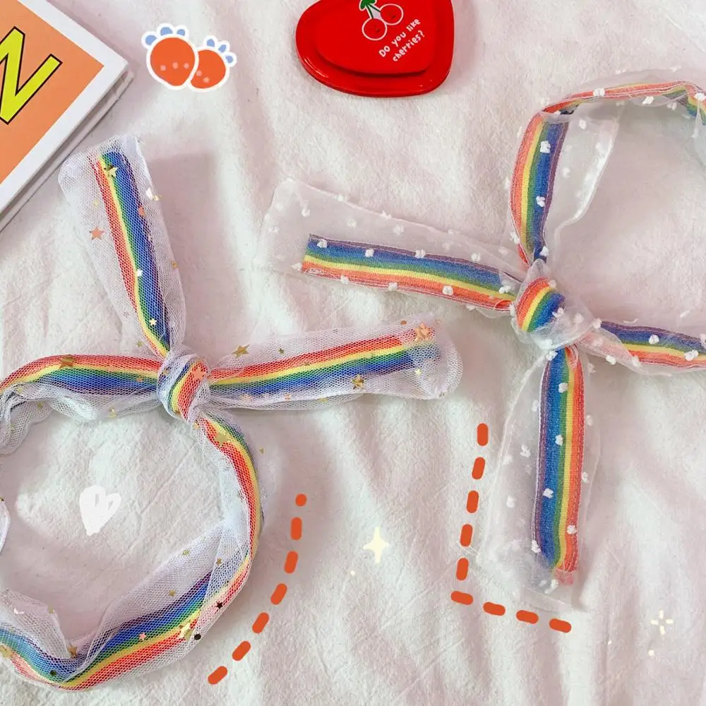 

Rainbow Elastic Headbands for Women Girls Sweet Gauze Hairbands Children Hair Loop Hair Accessories Photo Kawaii for kid