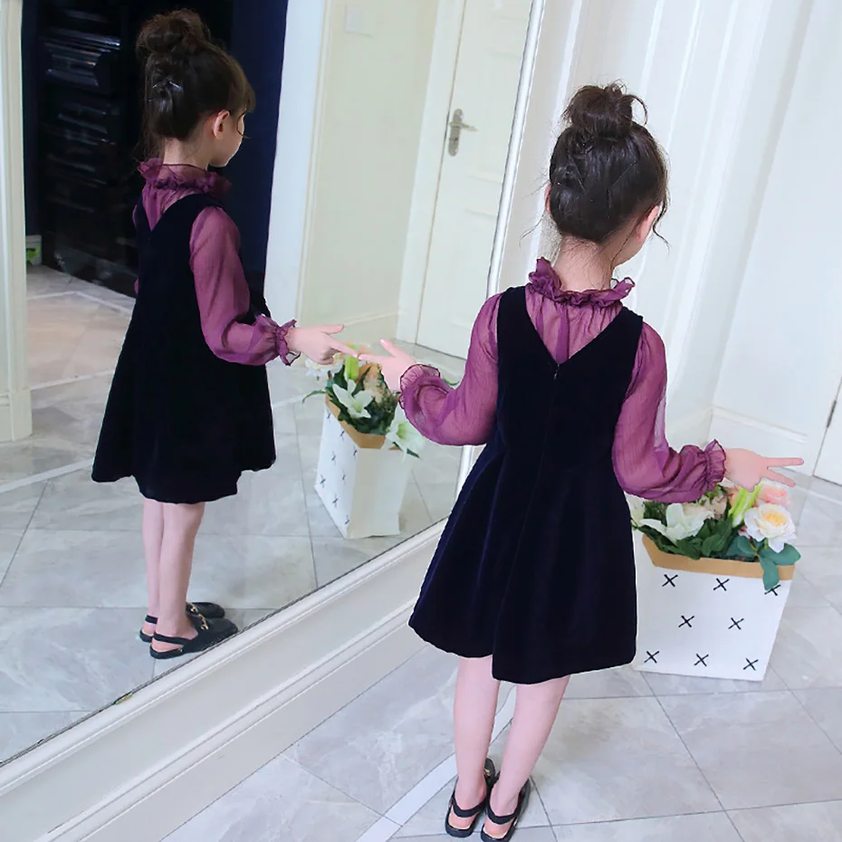 Платья для девочек с длинным рукавом платья цветочным бантом осенние детей