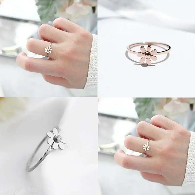 

Модное кольцо из титановой стали с 7 лепестками, красивое кольцо цвета розового золота, серебряного цвета с цветком для женщин и девушек, кол...