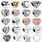 Подвески из серебра 925 пробы, блестящие золотые бусины в форме сердца подходят для оригинальных браслетов Pandora для женщин