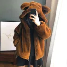 Толстовки с изображением коричневого медведя, куртка из искусственного меха норки, пальто, женская Милая шапка с ушками, осенне-зимняя теплая мягкая плюшевая верхняя одежда, флисовое пальто, верхняя одежда