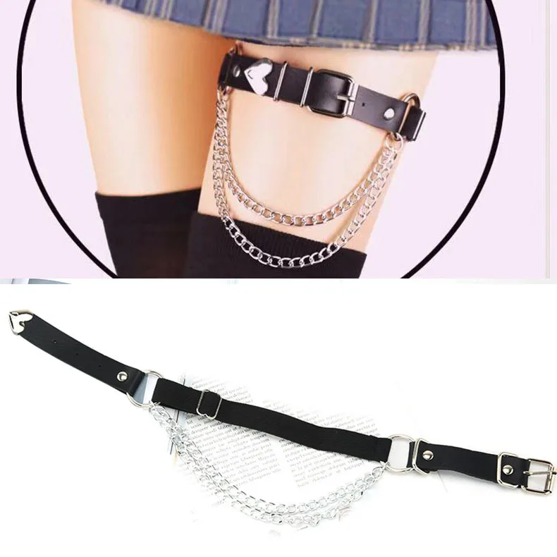 

Sexy Garter Punk chain Belt for Women black Leather Leg loops thigh strap Harness Tight Suspender Strap Bondage Belt accessories