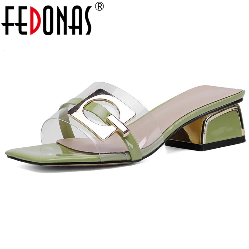 FEDONAS/Новые модные туфли лодочки Летние элегантные на квадратном каблуке Вечерние