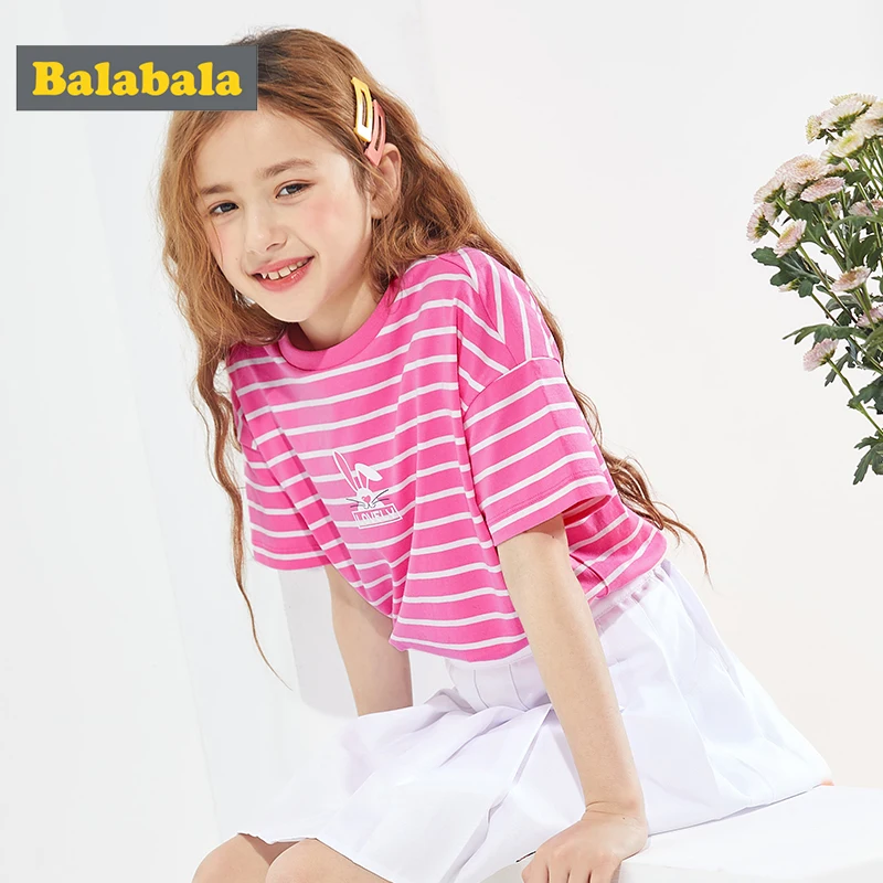Футболка для девочек Balabala хлопковые топы с короткими рукавами летние футболки в