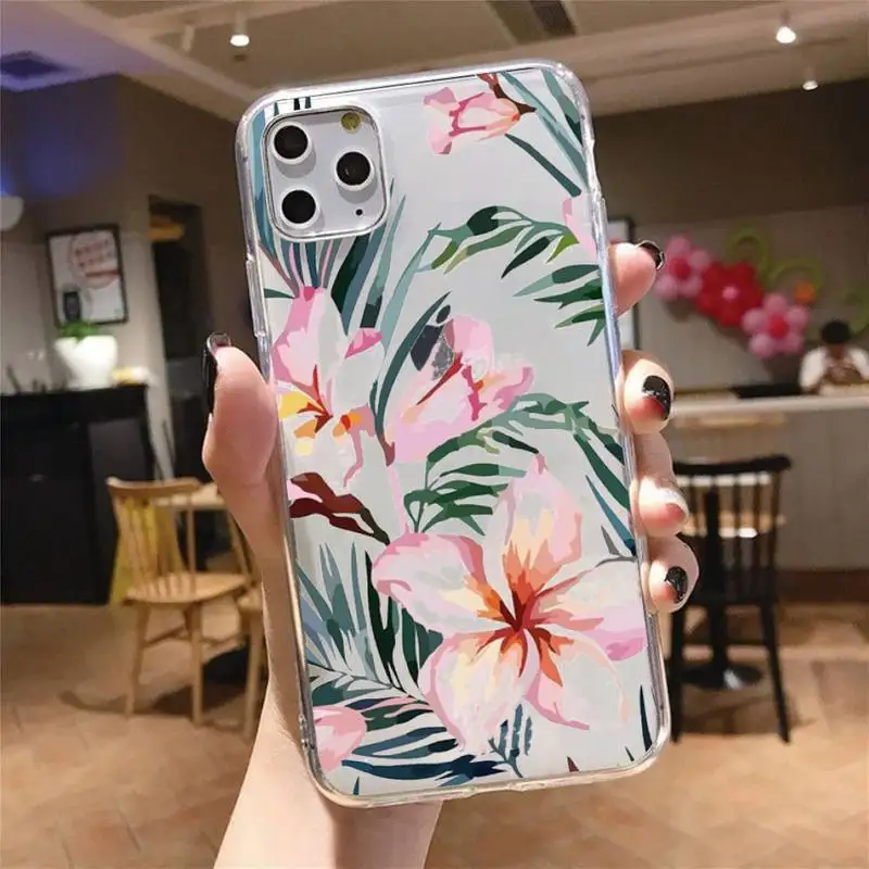 

Retro Floral Leaf fashion Phone Case Transparent soft For iphone 5 5s 5c se 6 6s 7 8 11 12 plus mini x xs xr pro max