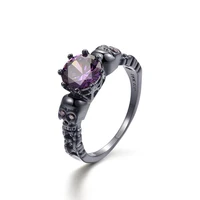 vintage style skeleton finger round ring skull for women black gold color purple crystal cz fashion retro rings jewelry none