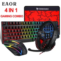 eaor 4pcs rgb gaming keyboard mouse combos usb wired keyboard set with headset mouse pad for desktop laptop pc gamer ps4 ps3
