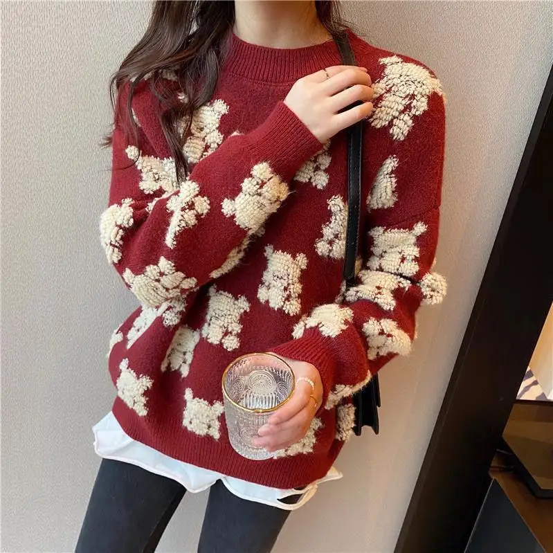 

College Style Sweater for Women 's Loose Fitting , New Autumn and Winter 2021, Han Languid and Lovely Knit Pullover