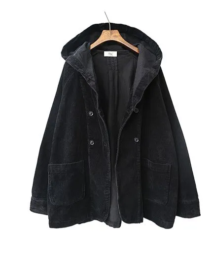 Spring Autumn Womens Loose Hooded Jacket Women Corduroy Jackets Short Coats Female Vintage Outerwear Women Cropped Jacket