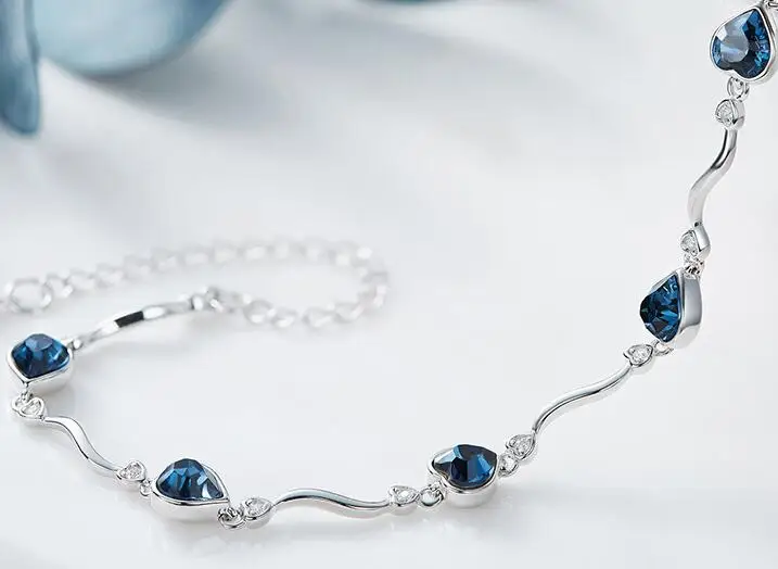 

UXN152 Pure Silver 925 Rose Zircon Bracelet Three Women's Heart Bracelets