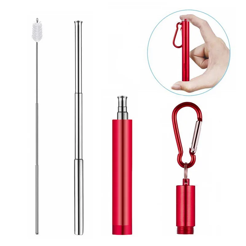 1 set red 1 Набор телескопические многоразовые трубочки щетка для чистки металлическая соломинка вечерние инструменты портативная нержавеющая сталь Питьевая солома с чехол для путешествий - Цвет: 1 set red