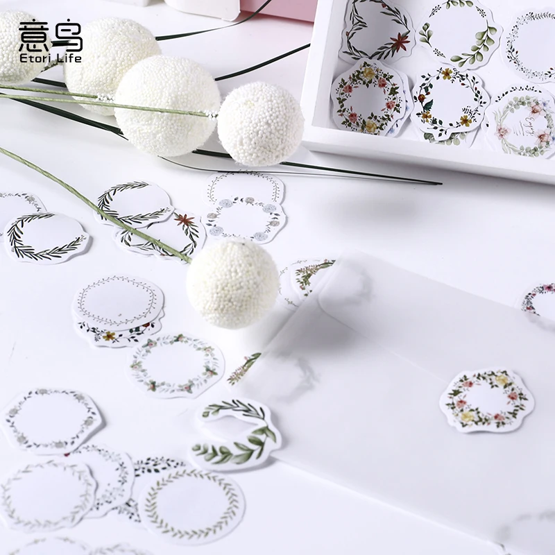 

46pcs Forest Garland Flower blank paper Kawaii Sticker Green Wreath Decorative Stickers For Scrapbooking Album Planner