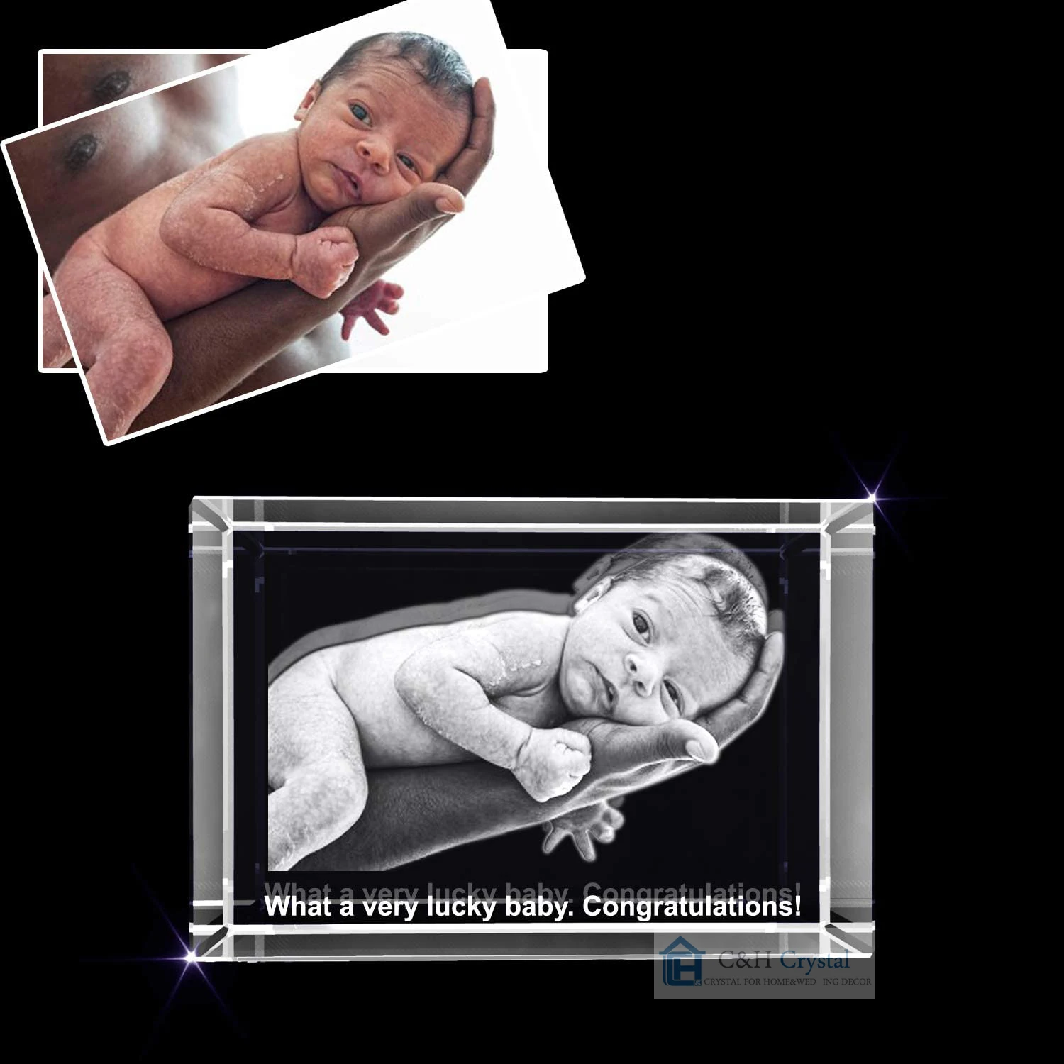 

Crystal Cube For Newborn Baby Engraved 3D Photo Gift Thoughtful Congratulations & Celebration Keepsake