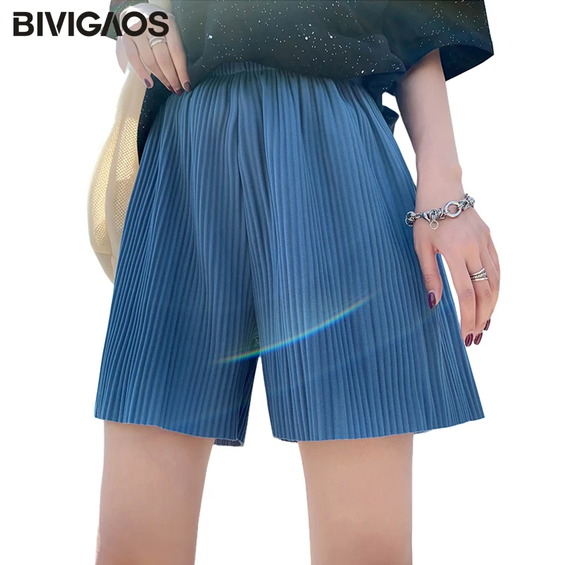 

FAKUNTN New Summer High Waist Shorts Women's Loose Wide Leg Shorts Sagging Casual Pleat Chiffon Shorts Lungewear Hotpants