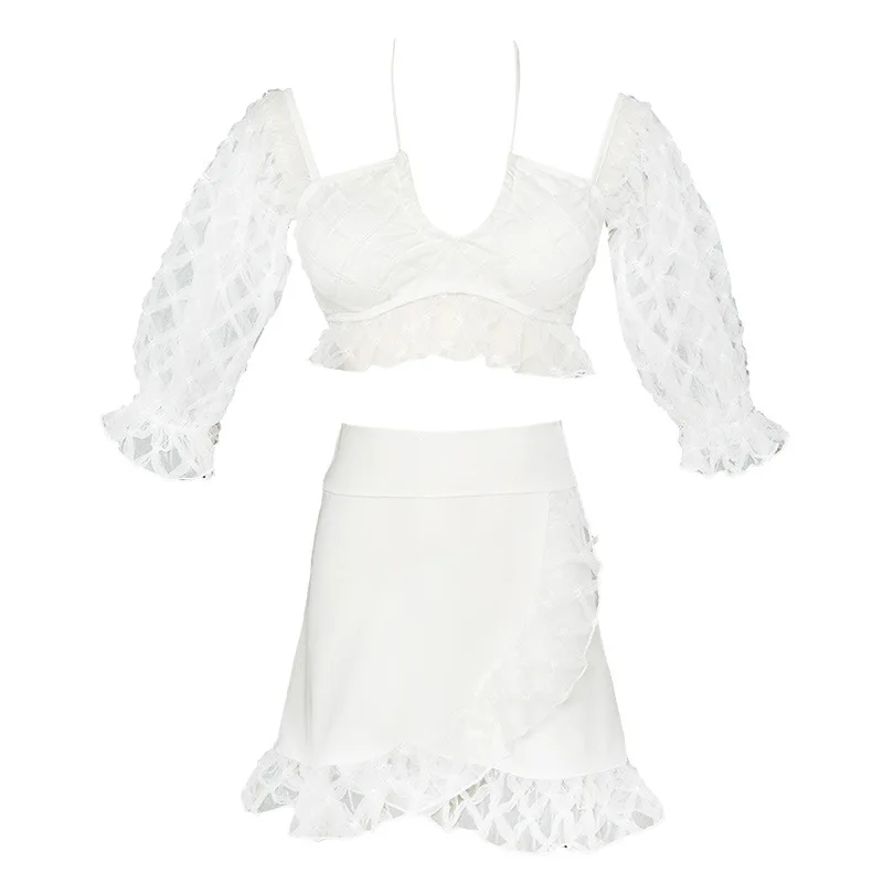 

May Female Beach 2021 2 Piece Swimsuit Women Two Swim Costume White Short Sleeve Lacy Skirt Bikini Hot Underwire Print