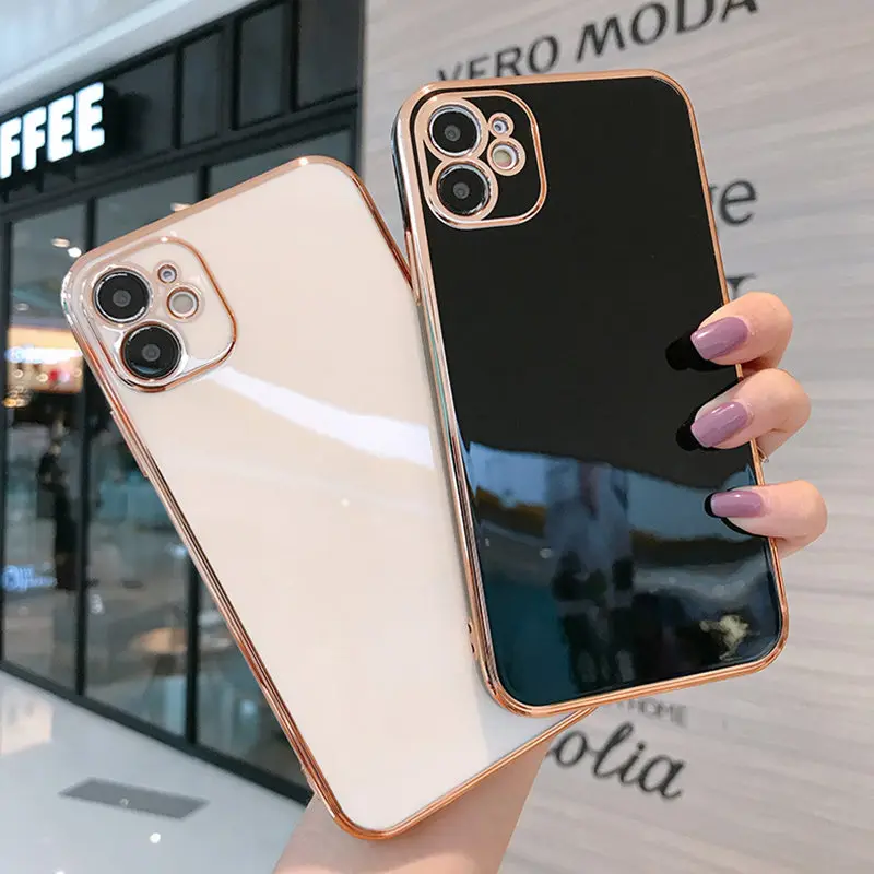 

Luxury Gold Plated Electroplated Case For iPhone 11 13 Pro Max 8 Plus XR XS X Silicone Lens Protection 12 Pro Max SE 2020 Cover
